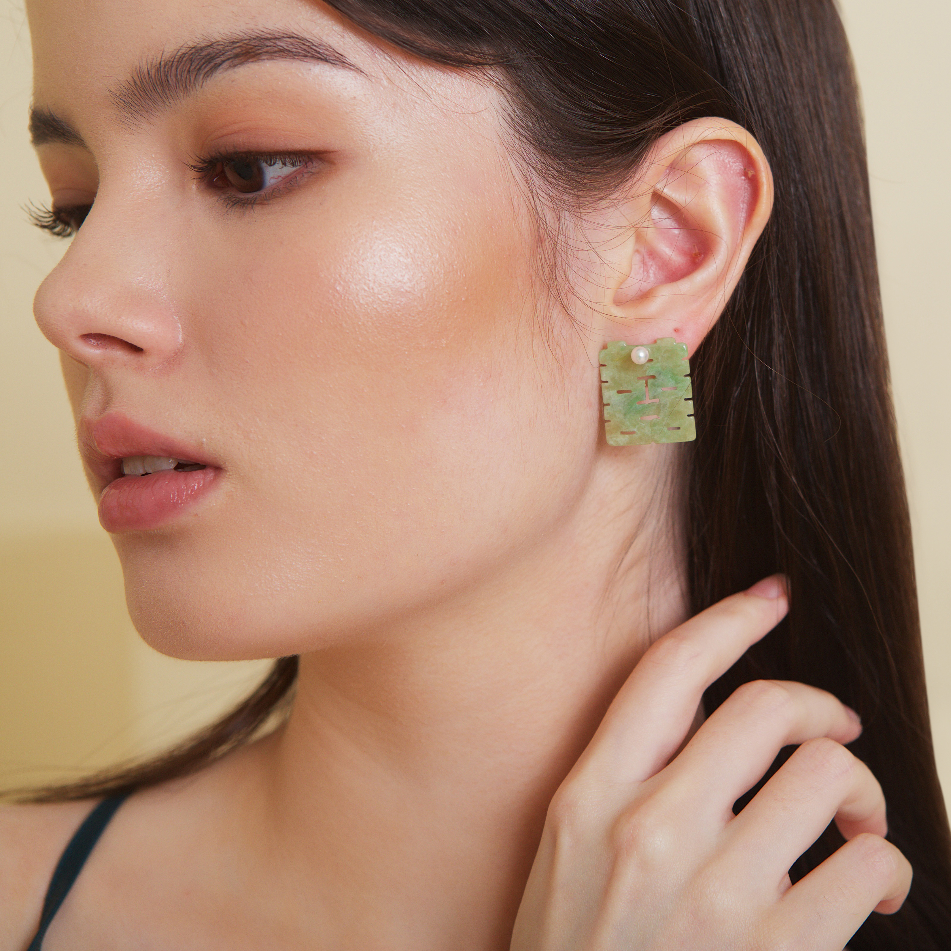 Carved Double Happiness Earrings (PJA00167)