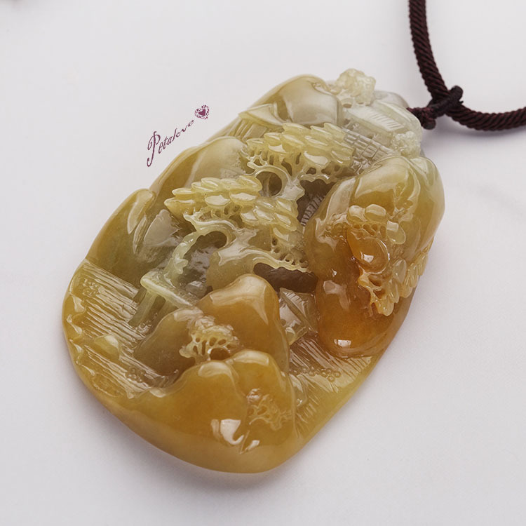 Type A Yellow Jadeite in Landscape Carving (PJA00009)