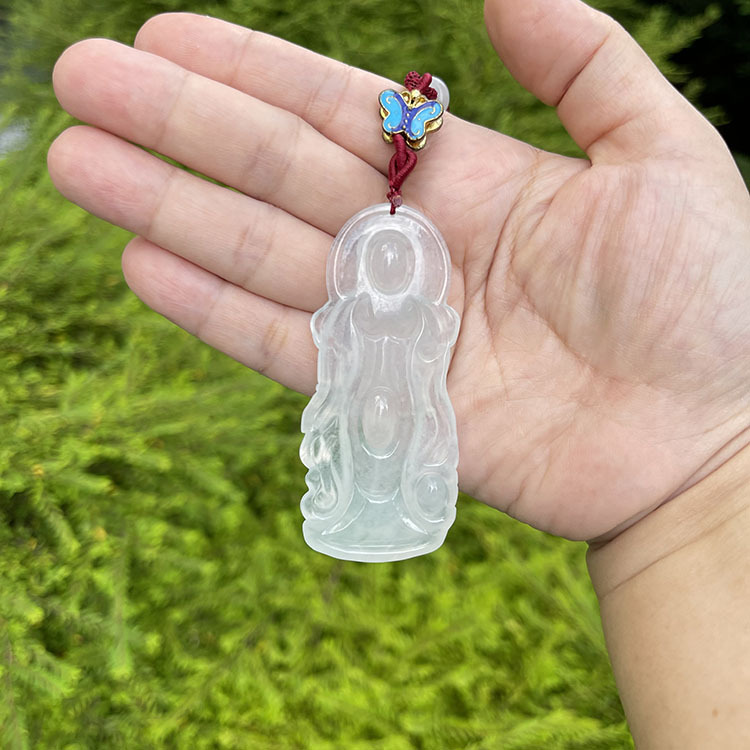 Big Size Icy Jadeite Standing Guan Yin Pendant (PJA00008)