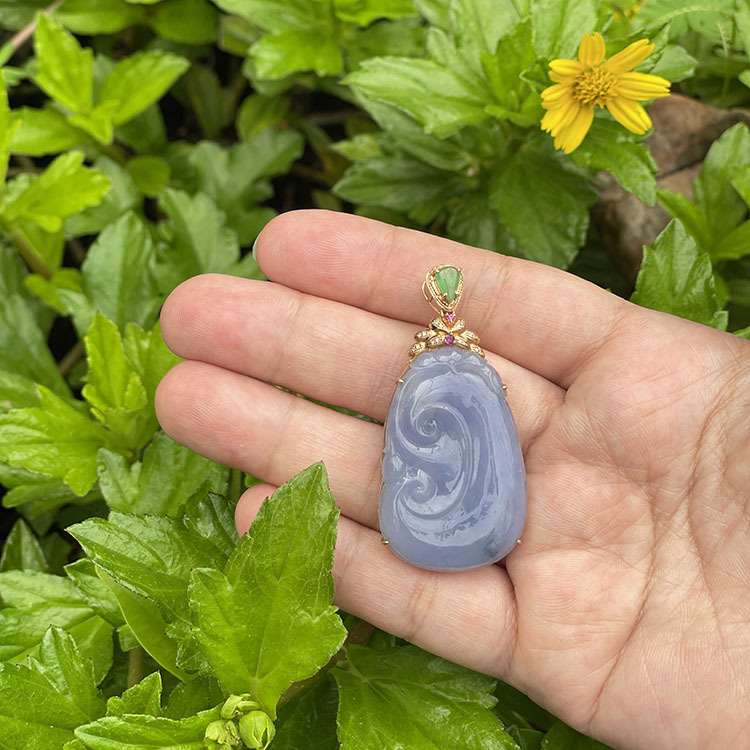 18K Rosegold Violet Ruyi 如意 Jadeite Pendant (PJA00037)