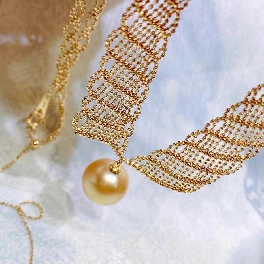 Single Gold Pearl Lace Chain Necklace or Choker (PPE00008)