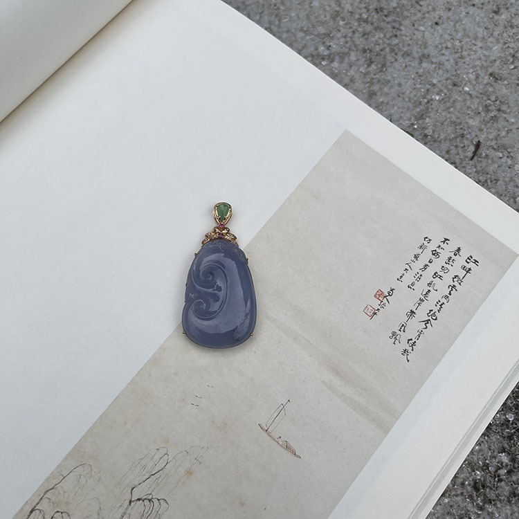 18K Rosegold Violet Ruyi 如意 Jadeite Pendant (PJA00037)