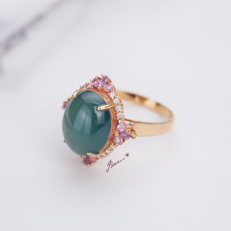 Huge Type A Bluish Green Cabochon Ring (PJA00016)