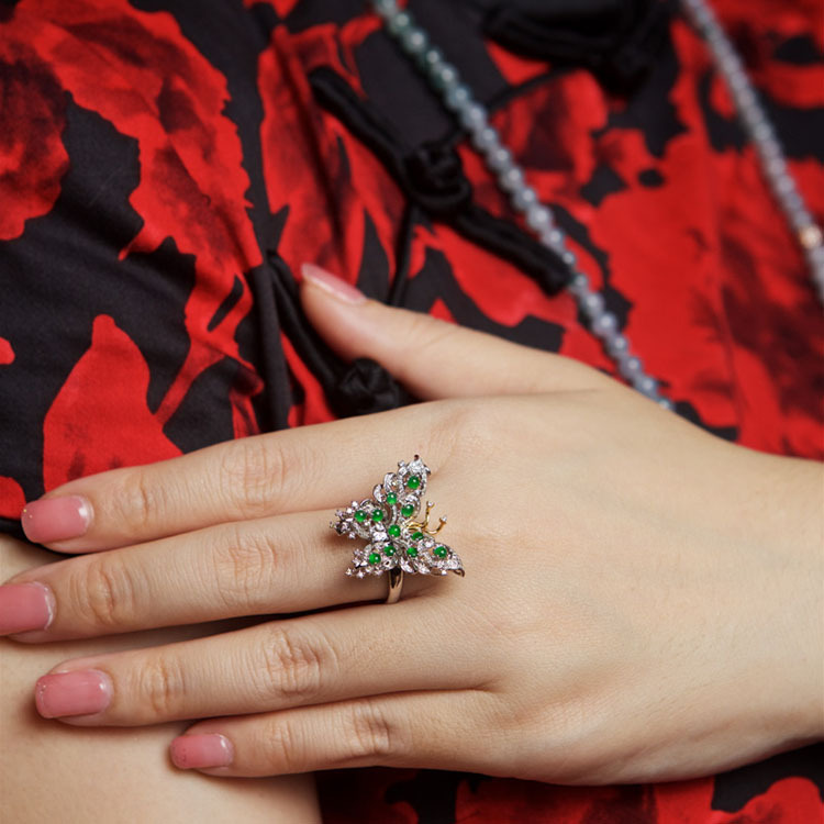 18k White Gold Green Pendant/ Ring/ Brooch and Bracelet Butterfly (PJA00064)