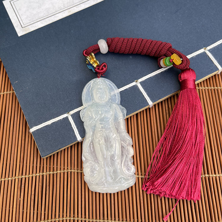 Big Size Icy Jadeite Standing Guan Yin Pendant (PJA00008)