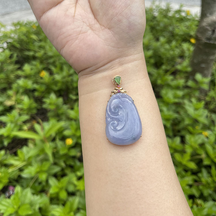 18K Rosegold Violet Ruyi 如意 Jadeite Pendant (PJA00037)