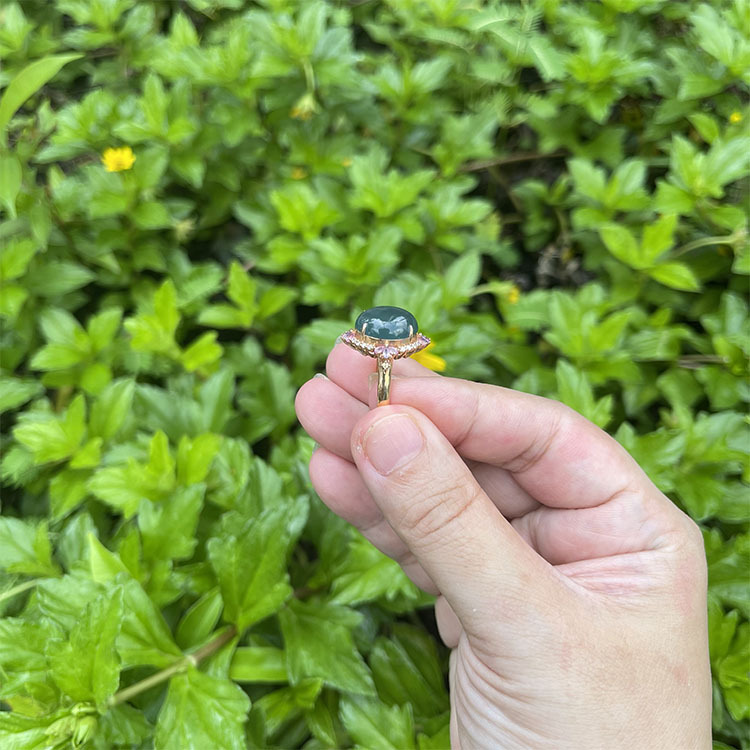Huge Type A Bluish Green Cabochon Ring (PJA00016)
