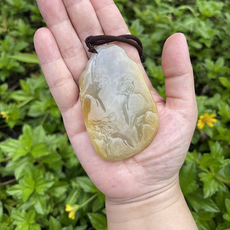 Type A Yellow Jadeite in Landscape Carving (PJA00009)