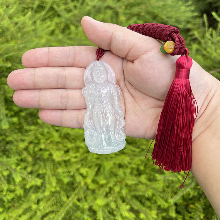 Big Size Icy Jadeite Standing Guan Yin Pendant (PJA00008)