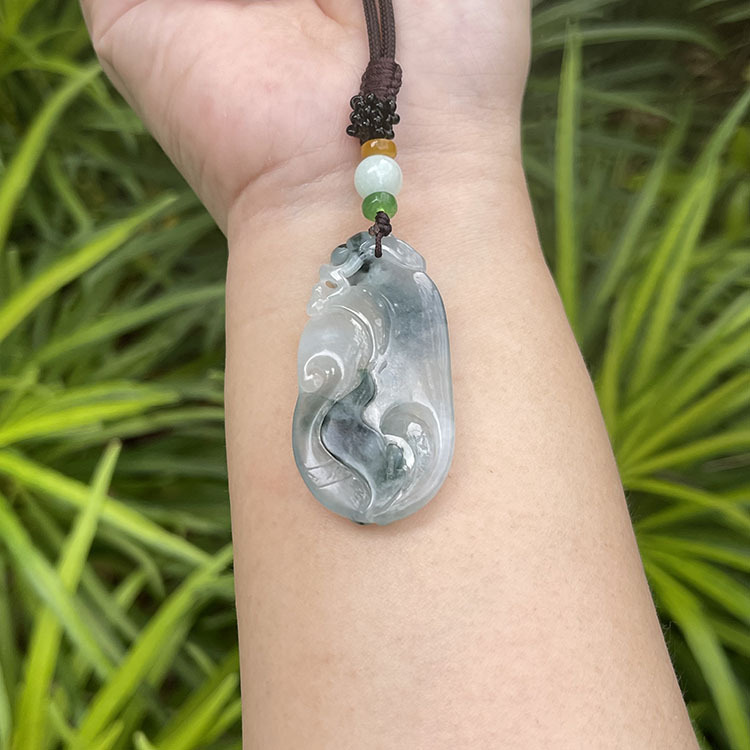 Double Carved Koi Fish Jade Pendant (PJA00010)