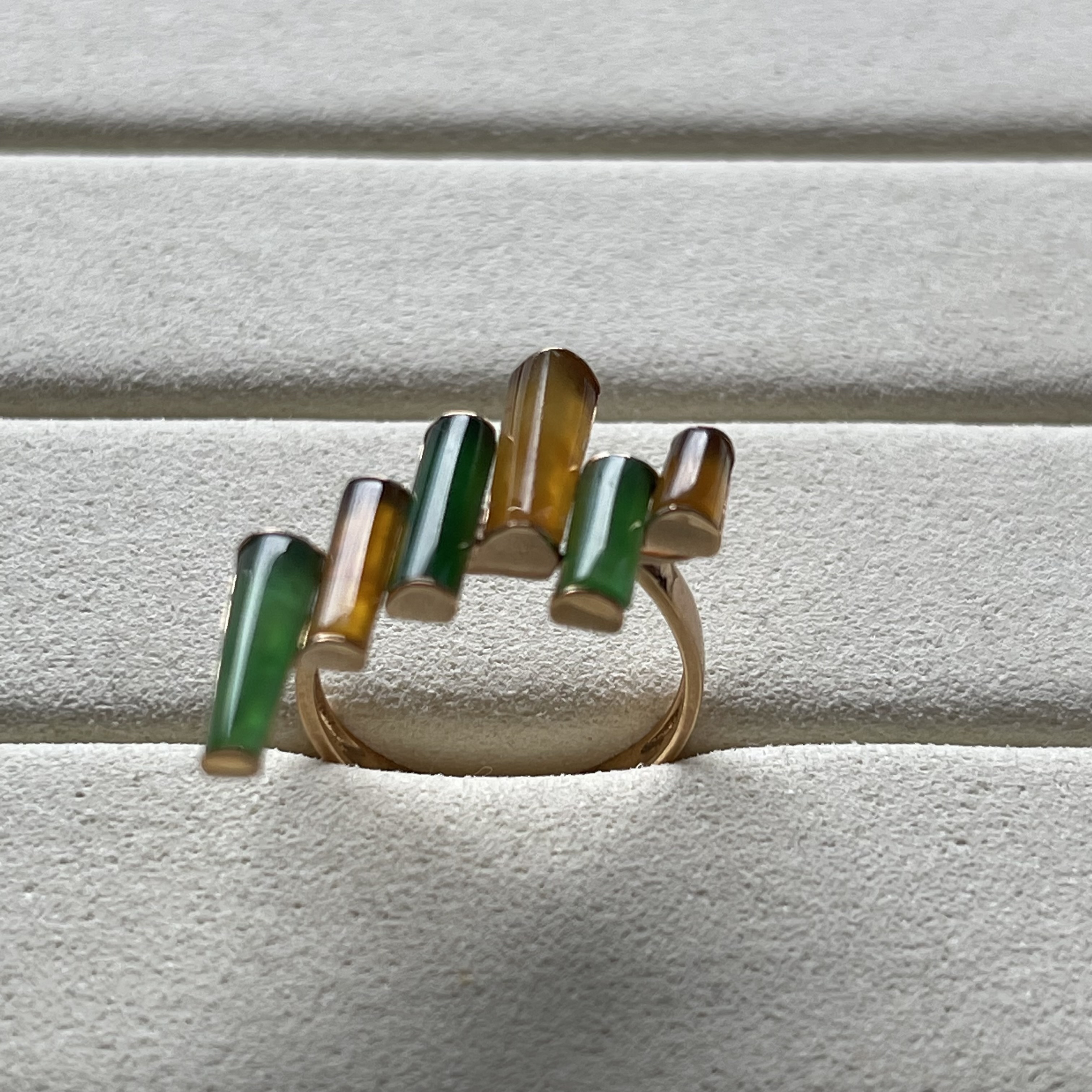 Green and Yellow Unique Modern Jadeite Ring (PJA00097)