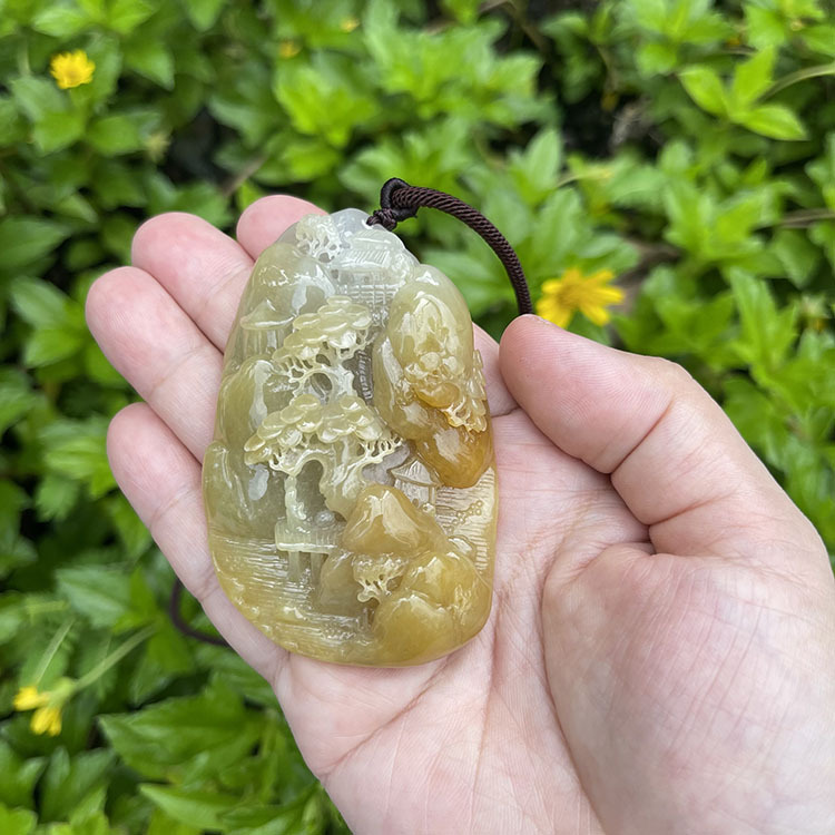 Type A Yellow Jadeite in Landscape Carving (PJA00009)