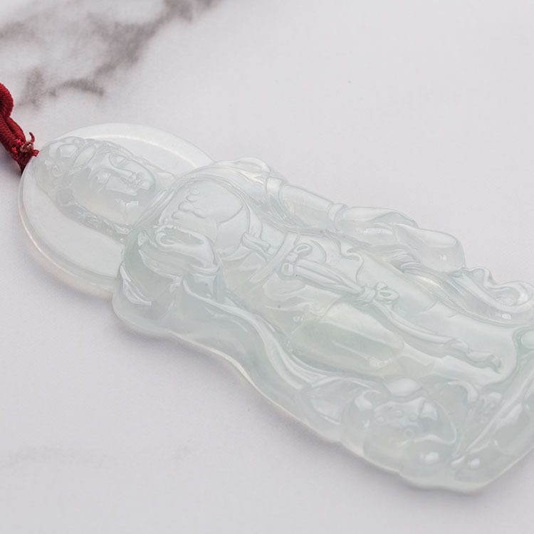 Big Size Icy Jadeite Standing Guan Yin Pendant (PJA00008)