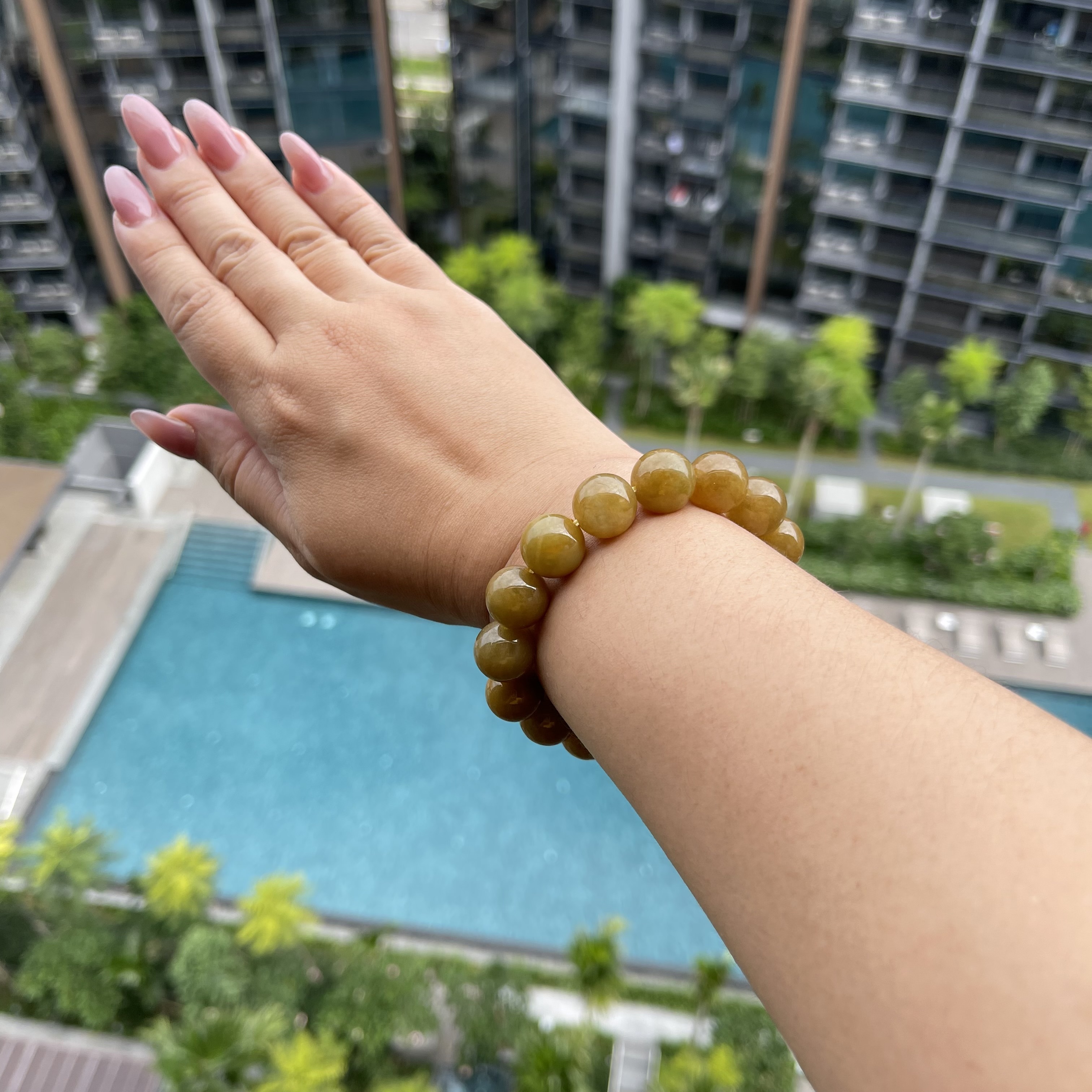 Yellow Jadeite Beads Bracelet (PJA00115)
