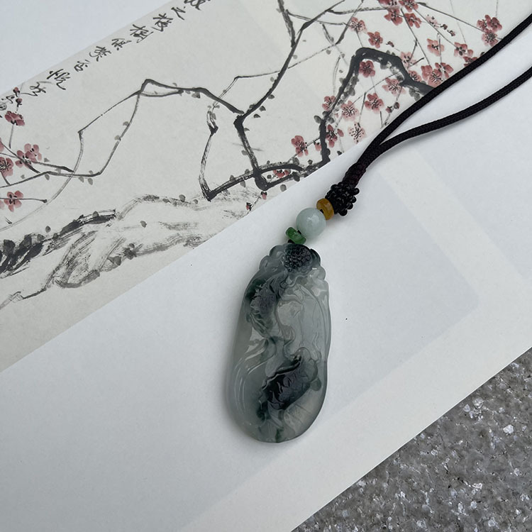 Double Carved Koi Fish Jade Pendant (PJA00010)
