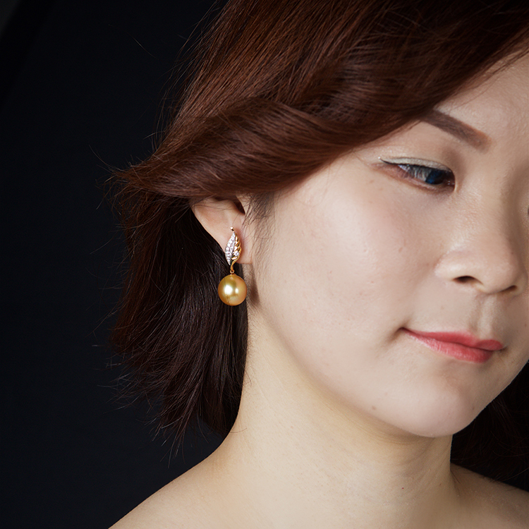 15mm Golden Drop South Sea Pearl Earrings (PPE00011)