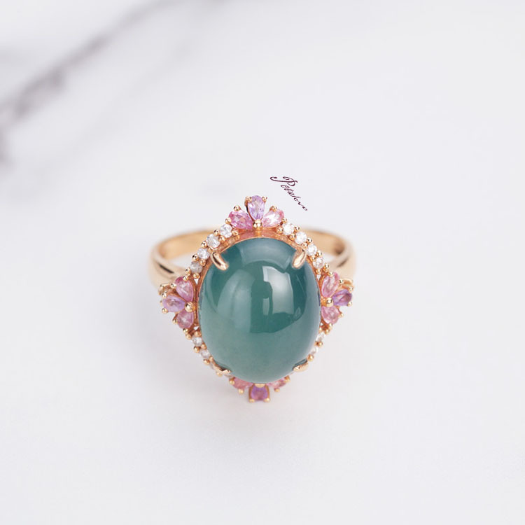Huge Type A Bluish Green Cabochon Ring (PJA00016)