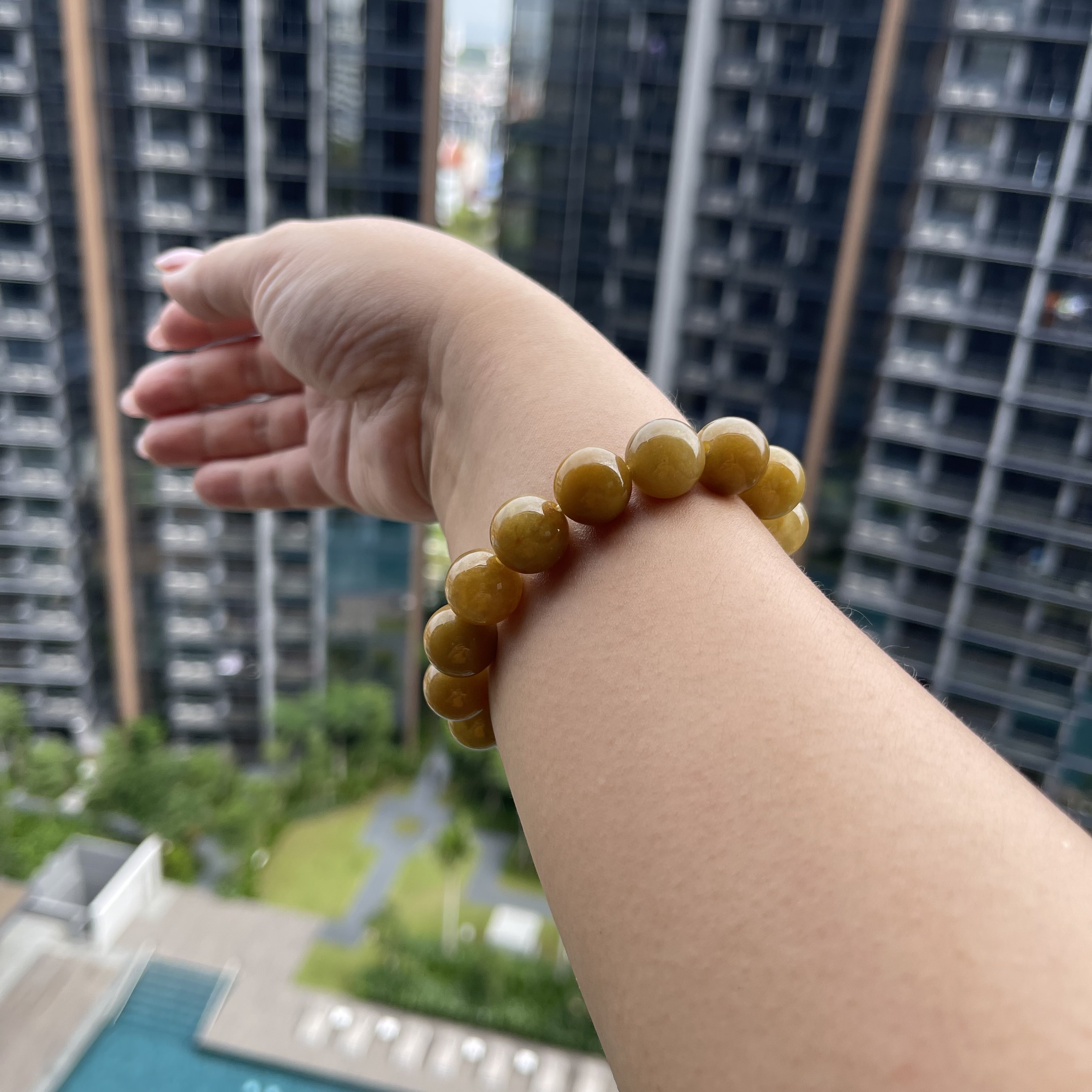 Yellow Jadeite Beads Bracelet (PJA00115)