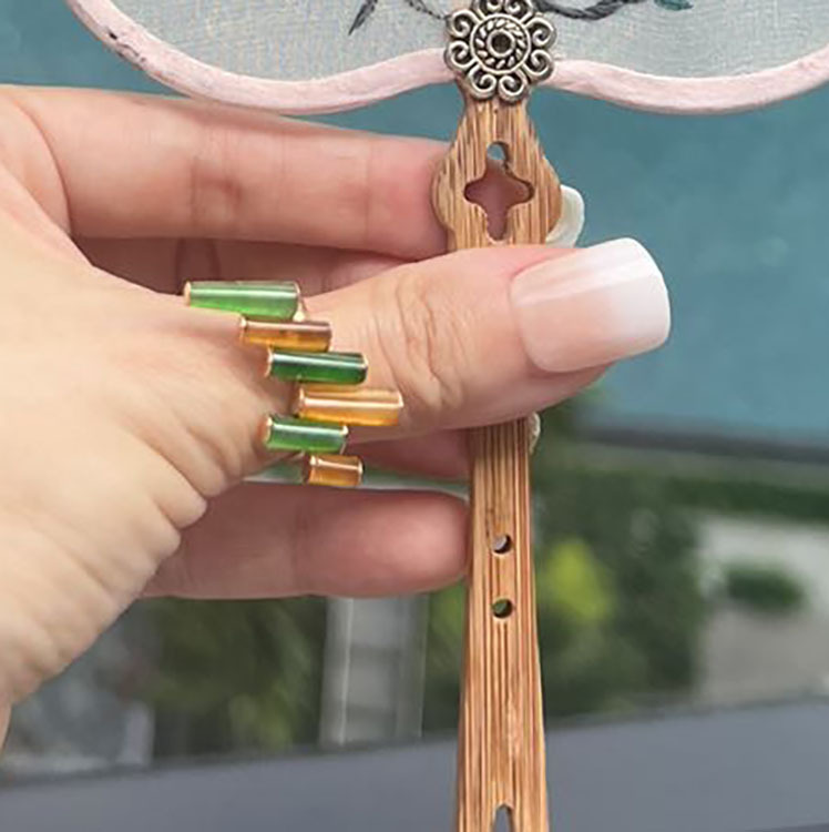 Green and Yellow Unique Modern Jadeite Ring (PJA00097)