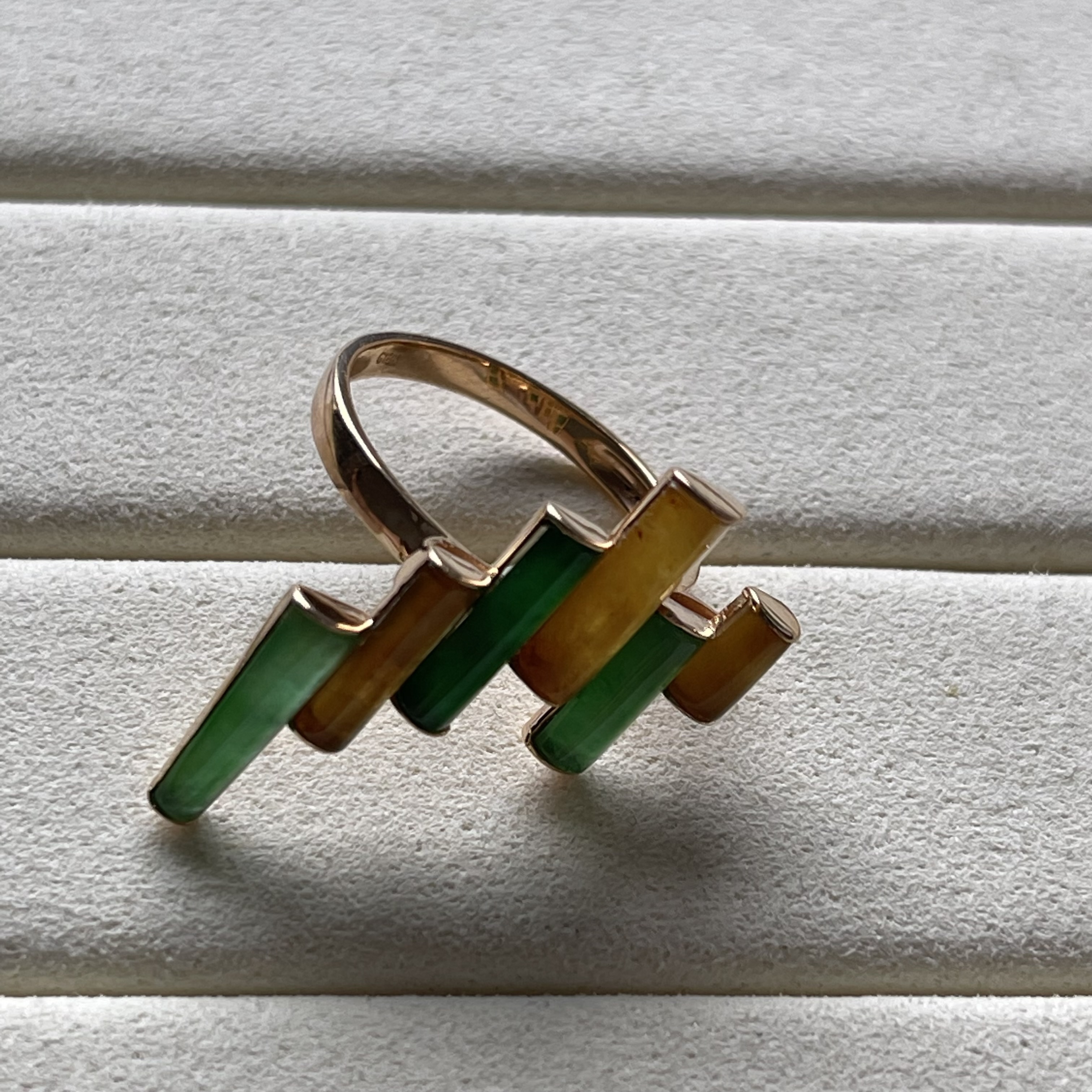 Green and Yellow Unique Modern Jadeite Ring (PJA00097)