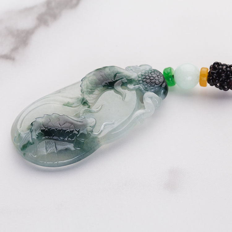 Double Carved Koi Fish Jade Pendant (PJA00010)