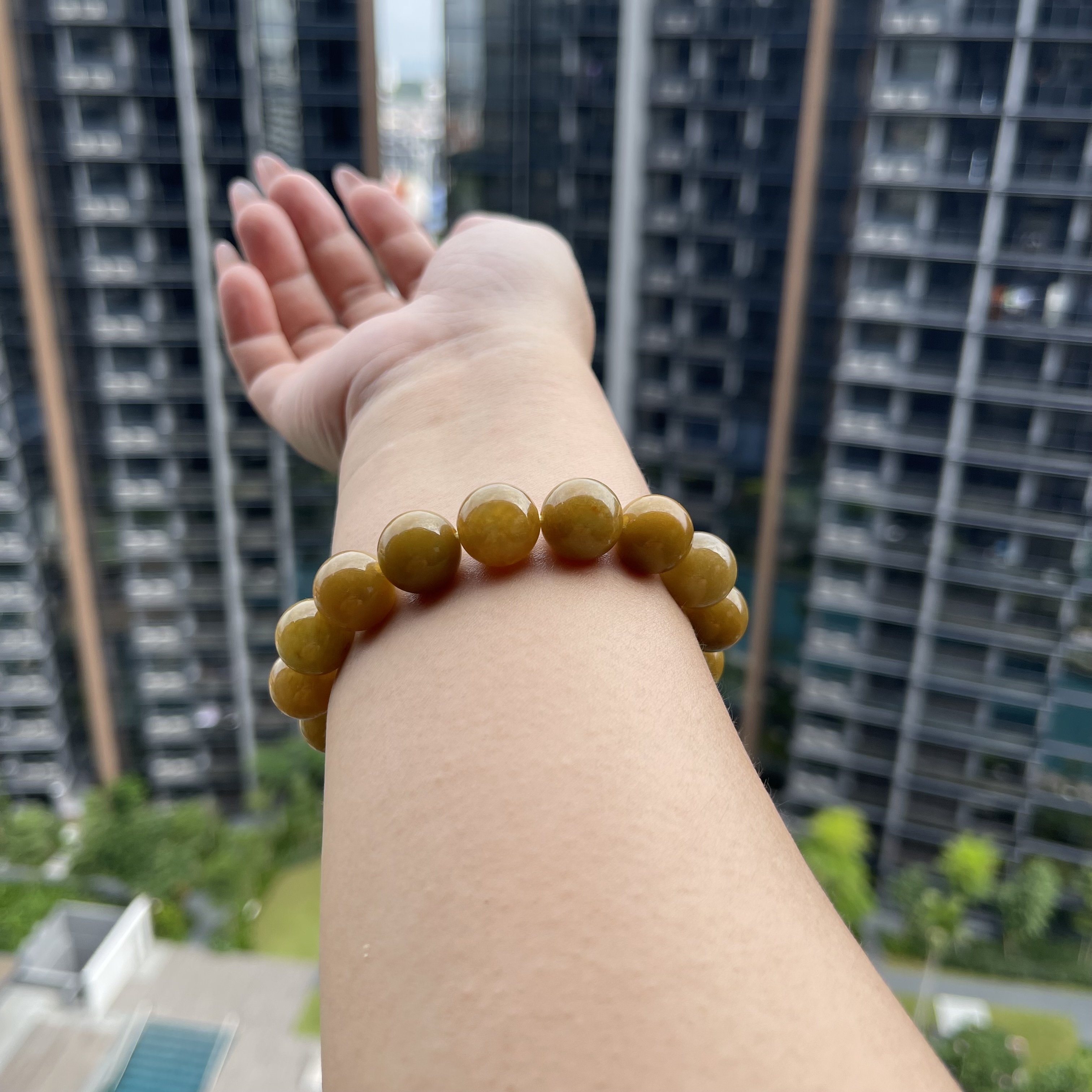 Yellow Jadeite Beads Bracelet (PJA00115)