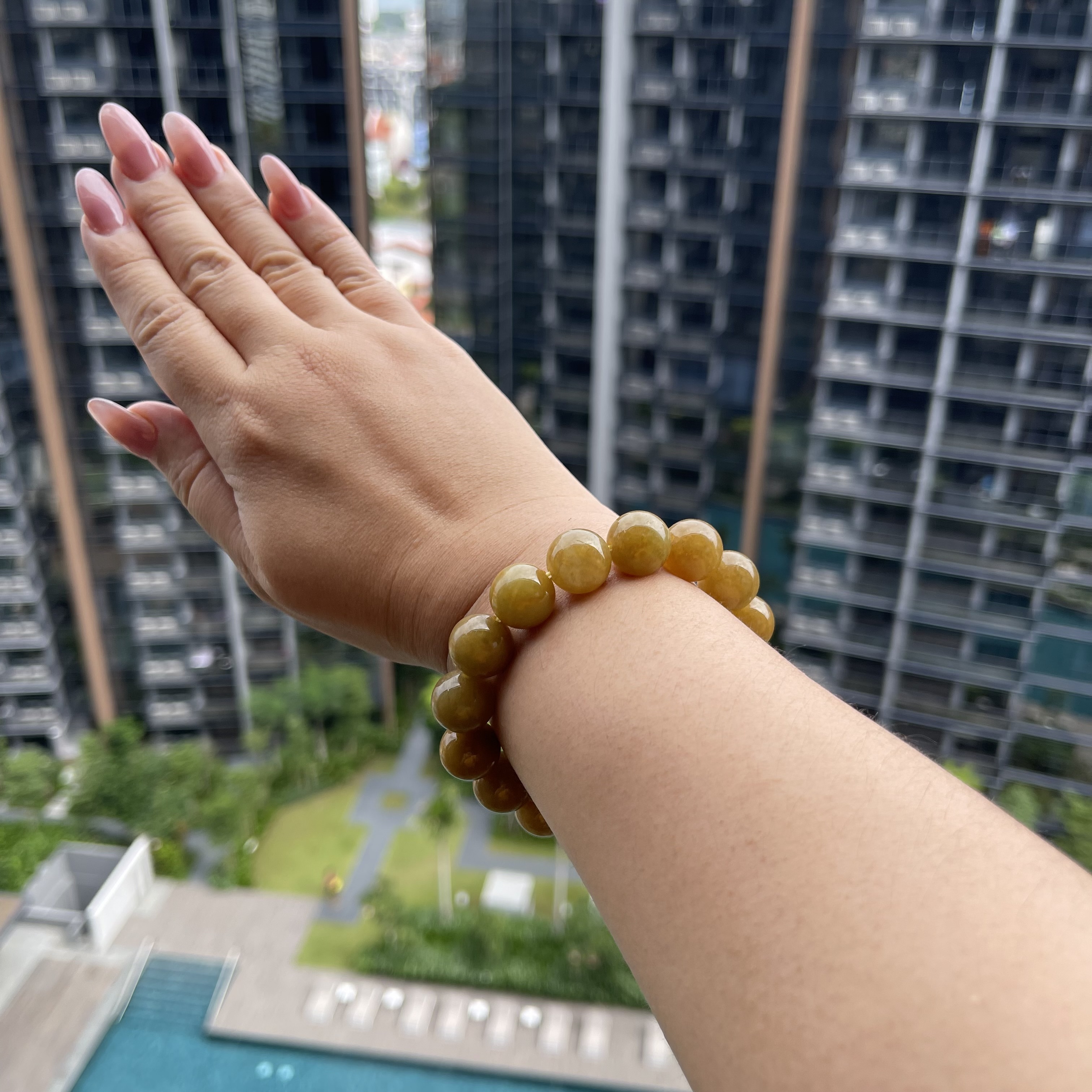 Yellow Jadeite Beads Bracelet (PJA00115)