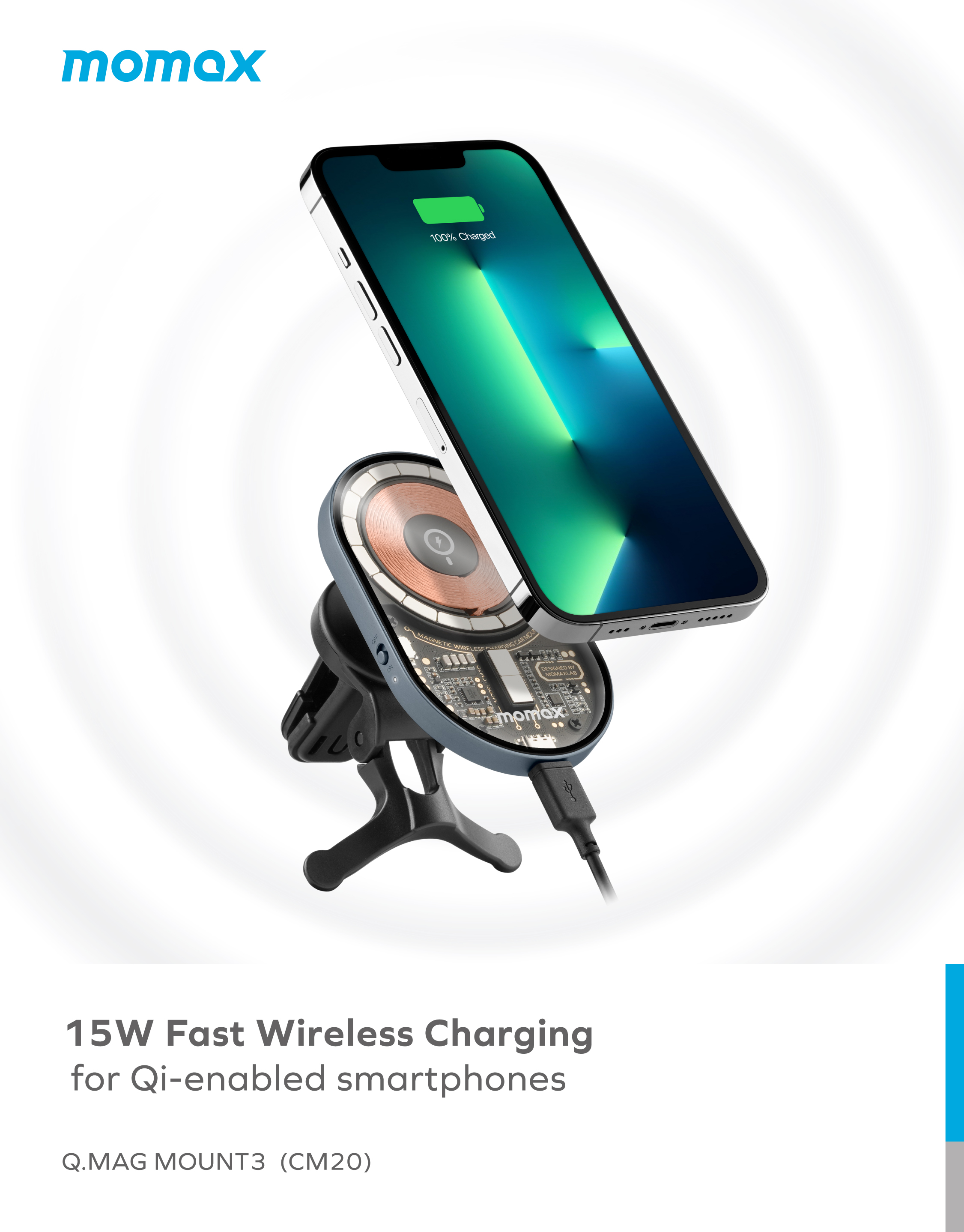 MOMAX CM20E Q.MAG MOUNT 3 MAGNETIC 15W WIRELESS CHARGING CAR MOMAX CM20E Q.MAG MOUNT 3 MAGNETIC 15W WIRELESS CHARGING CAR