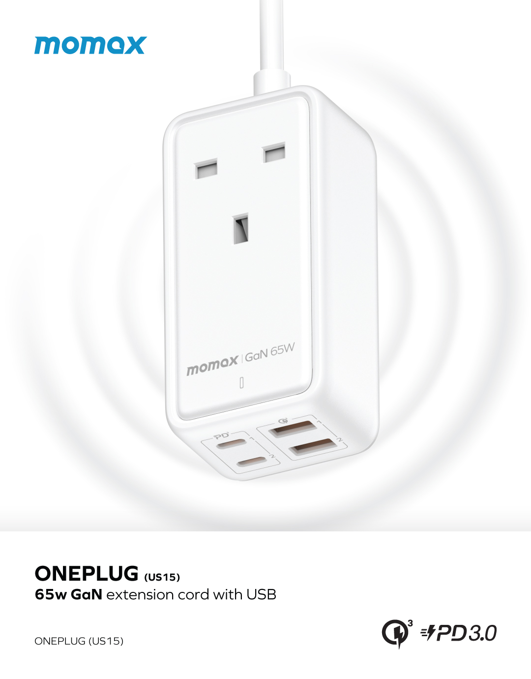 ONEPLUG 65W GaN Extension Cord