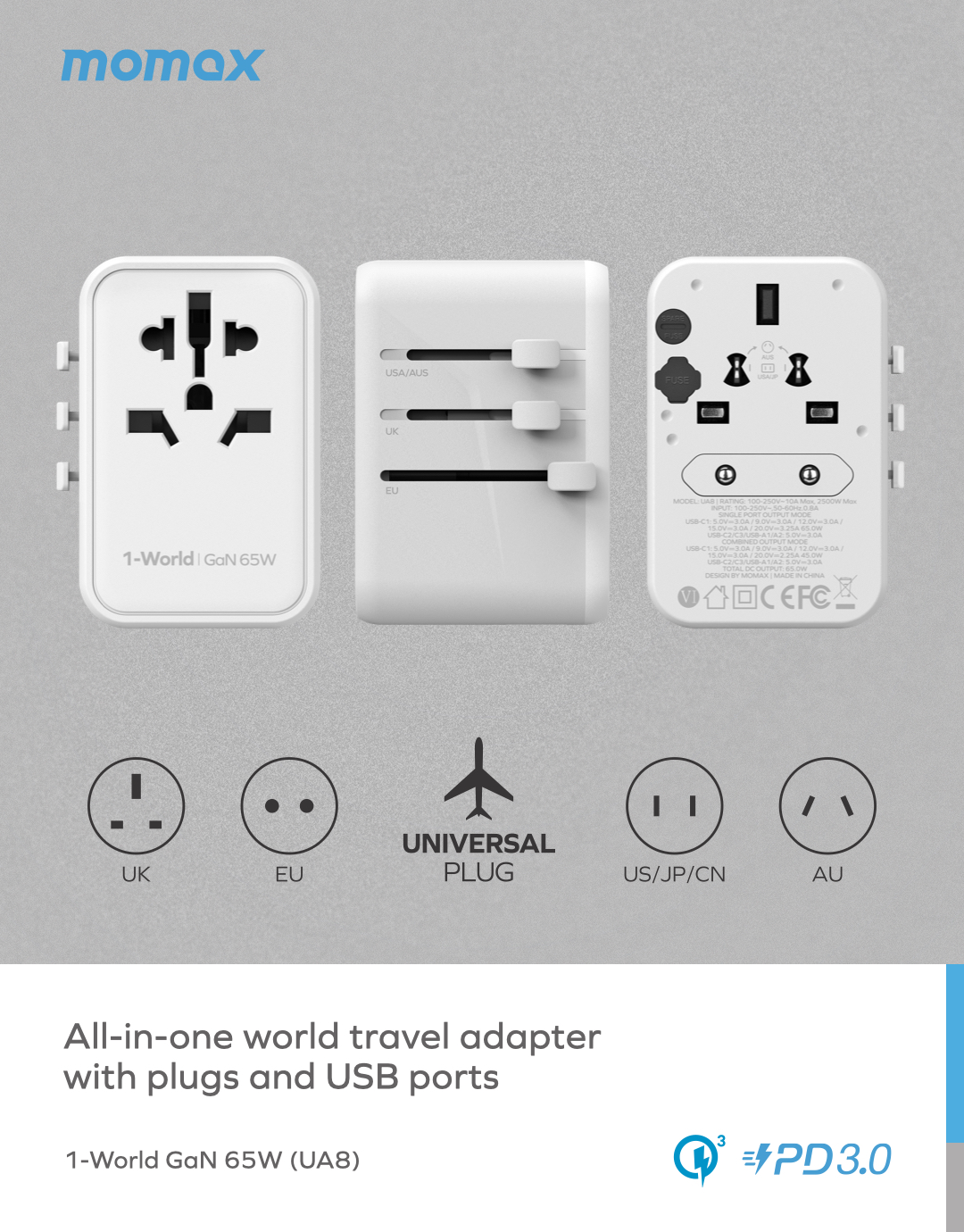 1-World Travel Adapter GaN (65W)