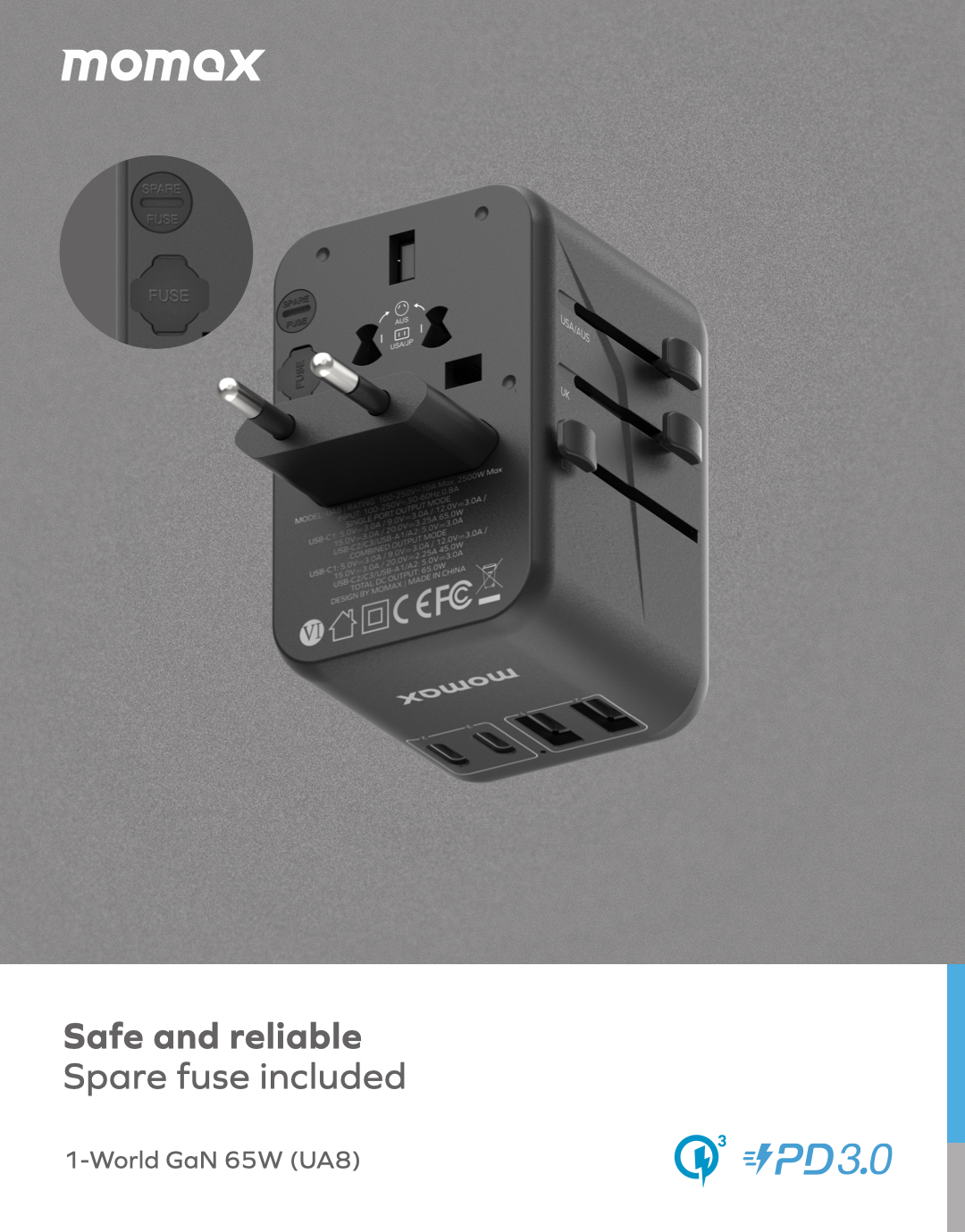 1-World Travel Adapter GaN (65W)