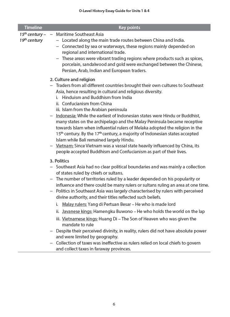 O-Level History (Pure) Essay Guide for Units 1 & 4