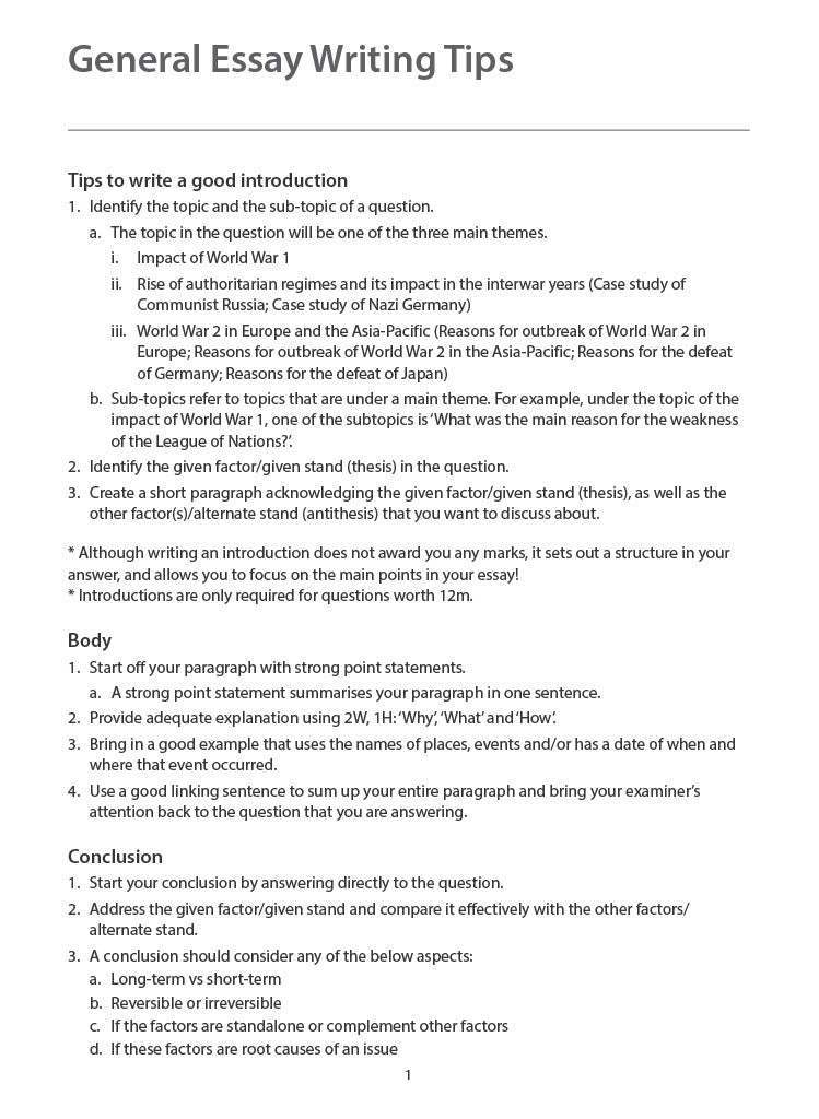O-Level History (Pure/Elective) Essay Guide for Units 2 & 3