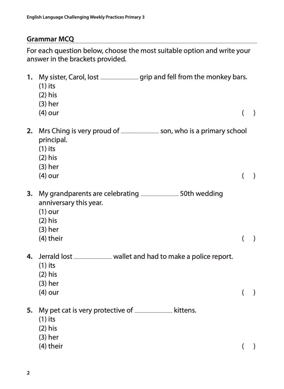 English Language Challenging Weekly Practices Primary 3