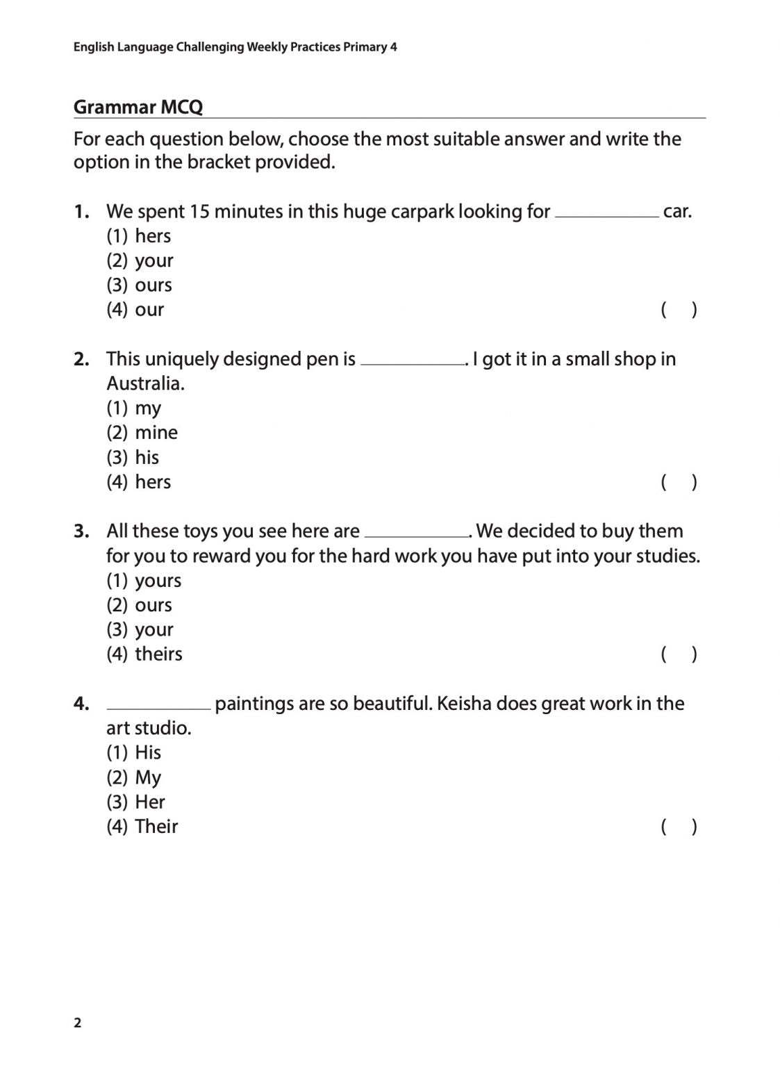 English Language Challenging Weekly Practices Primary 4