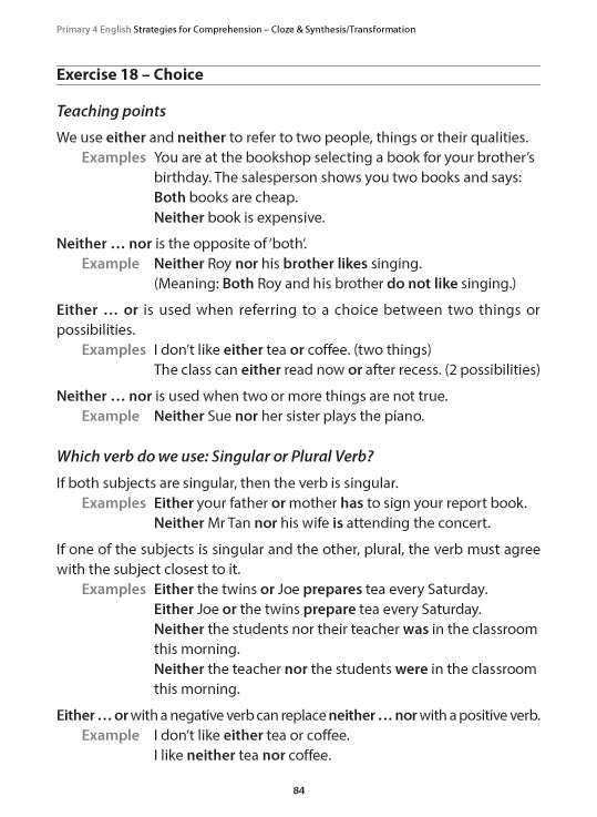 Primary 4 English: Strategies for Comprehension Cloze & Synthesis/Transformation
