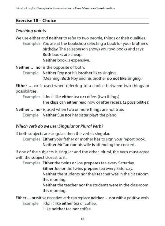 Primary 4 English: Strategies for Comprehension Cloze & Synthesis/Transformation
