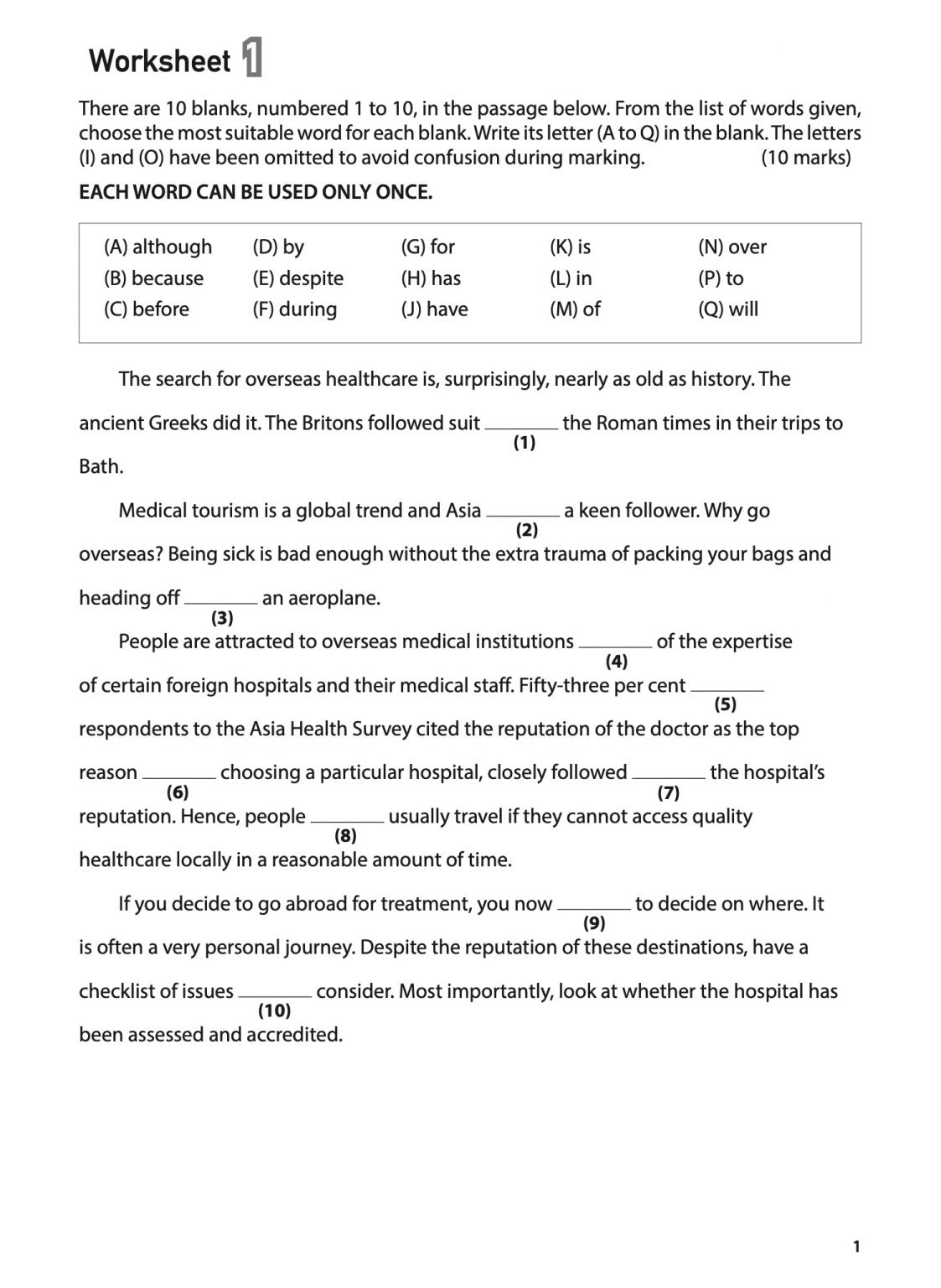 100 English Worksheets Primary 5 & 6: Grammar Cloze