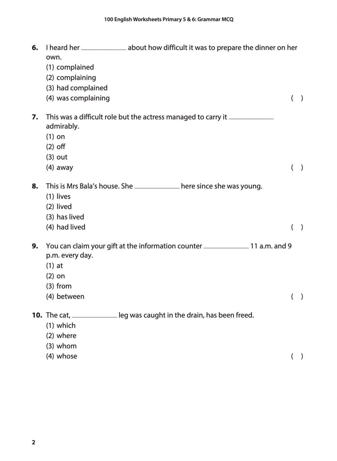 100 English Worksheets Primary 5 & 6: Grammar MCQ