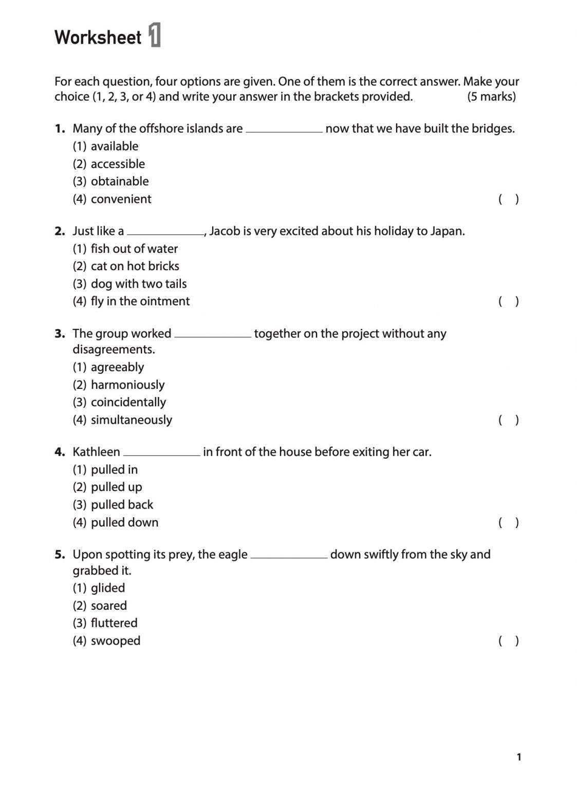 100 English Worksheets Primary 5 & 6: Vocabulary MCQ