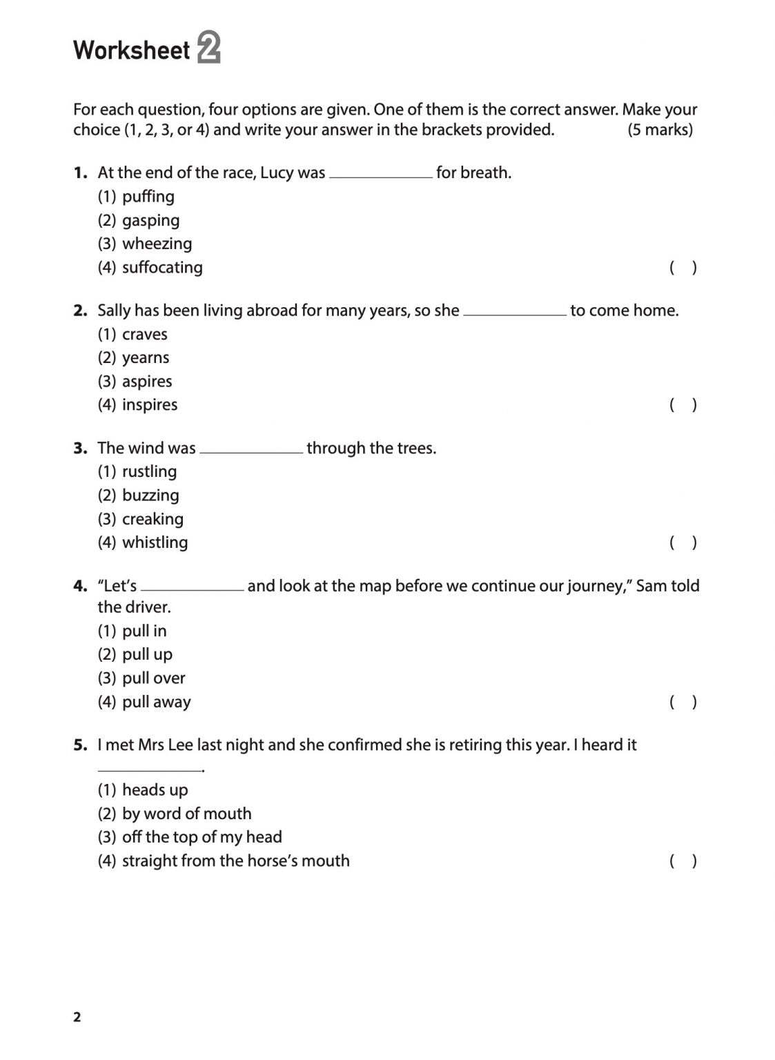 100 English Worksheets Primary 5 & 6: Vocabulary MCQ