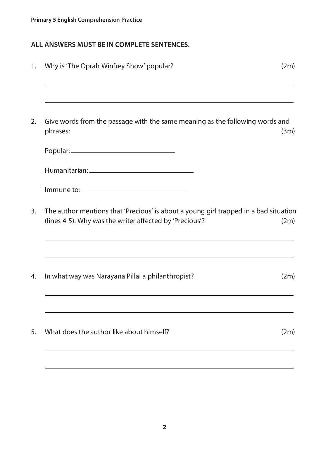 Primary 5 English Comprehension Practice