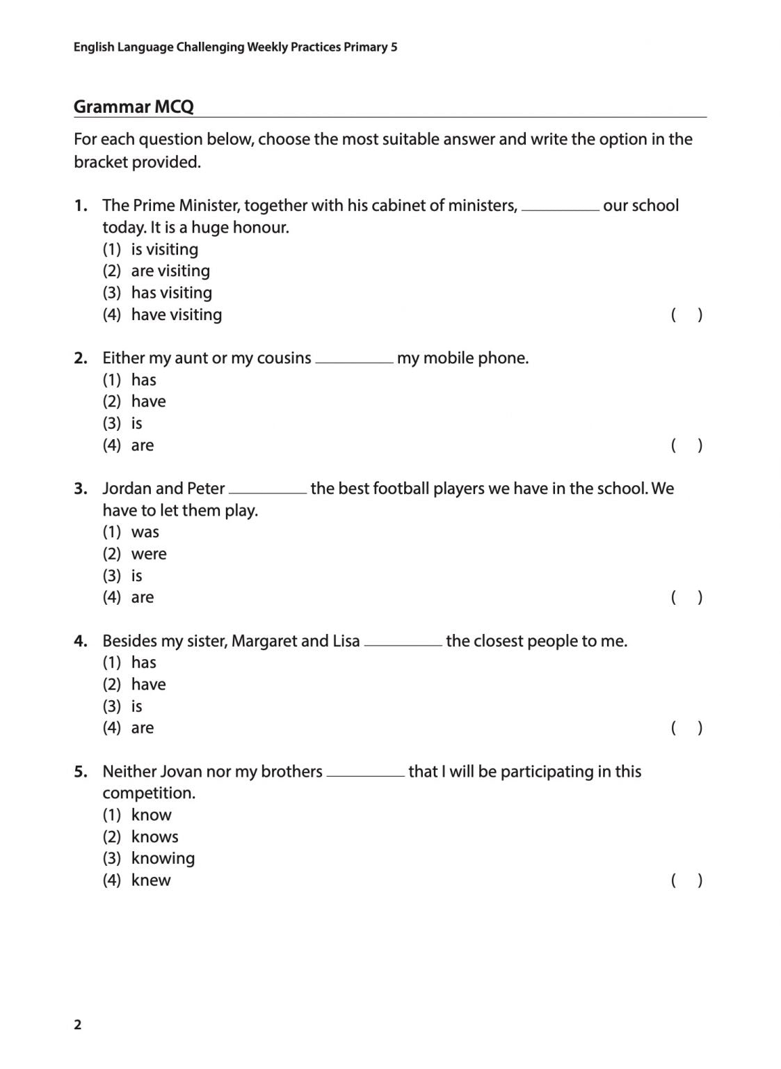 English Language Challenging Weekly Practices Primary 5