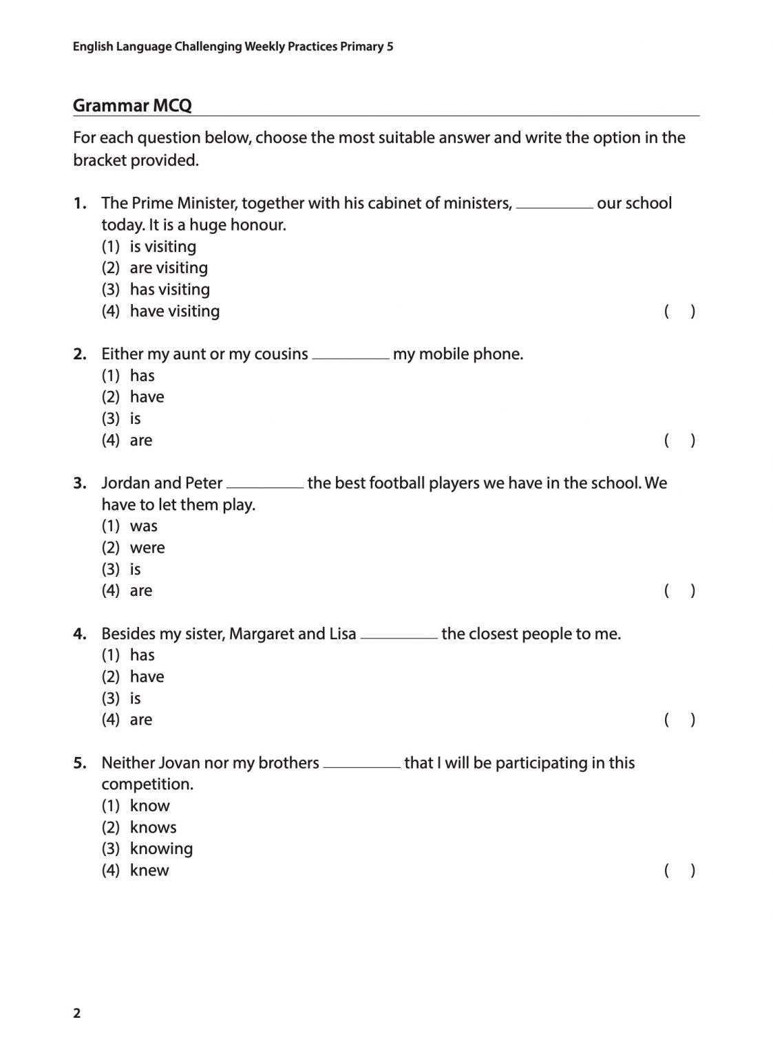 English Language Challenging Weekly Practices Primary 5