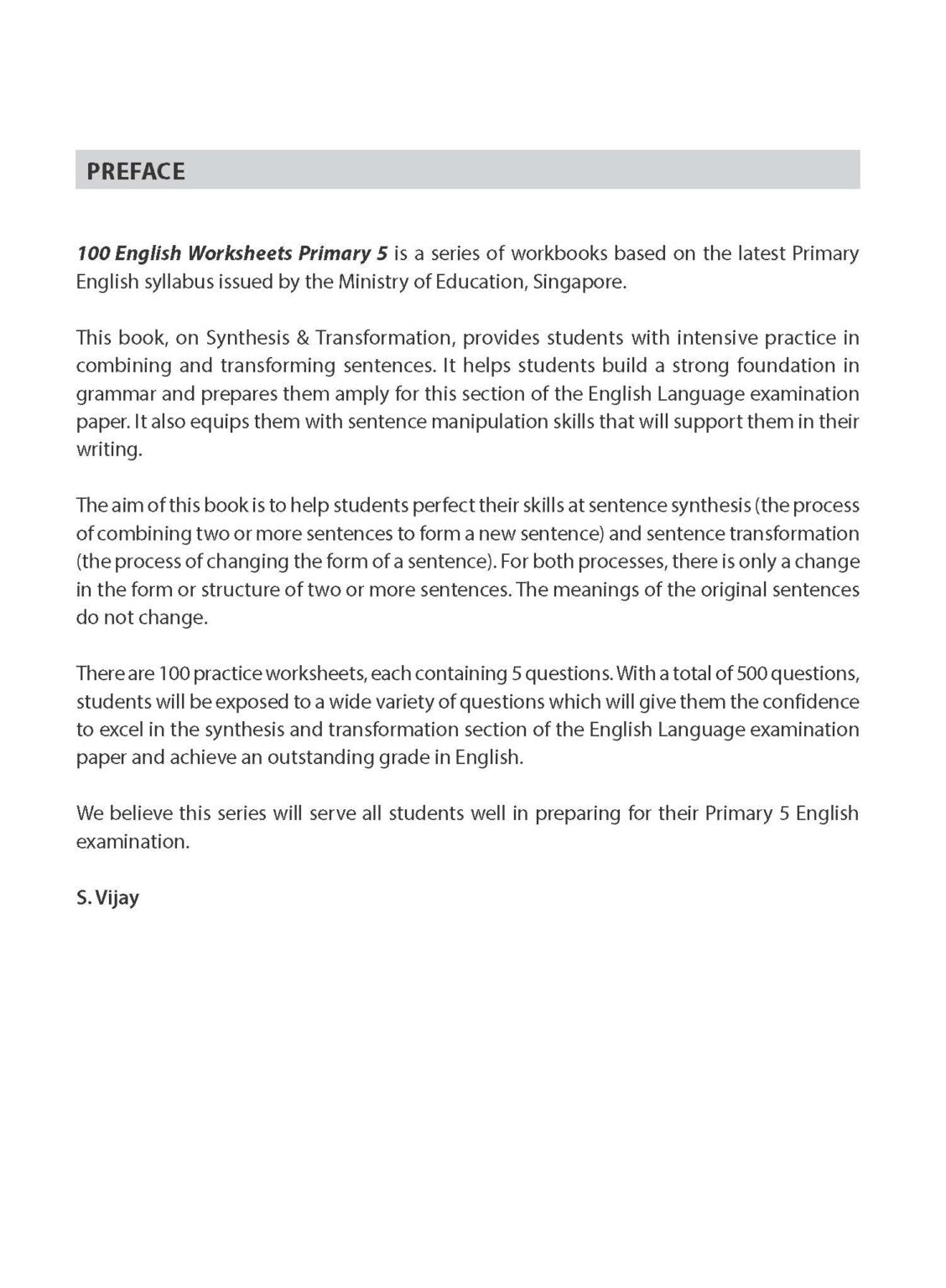 100 English Worksheets Primary 5: Synthesis and Transformation