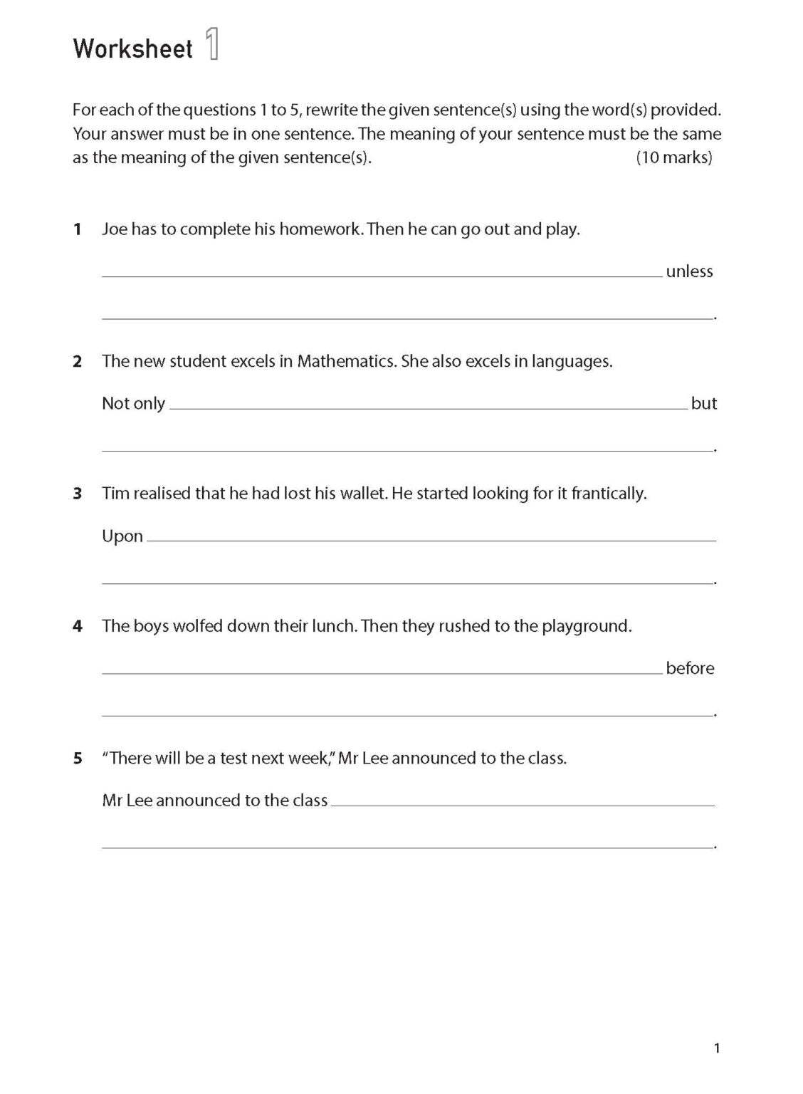 100 English Worksheets Primary 5: Synthesis and Transformation