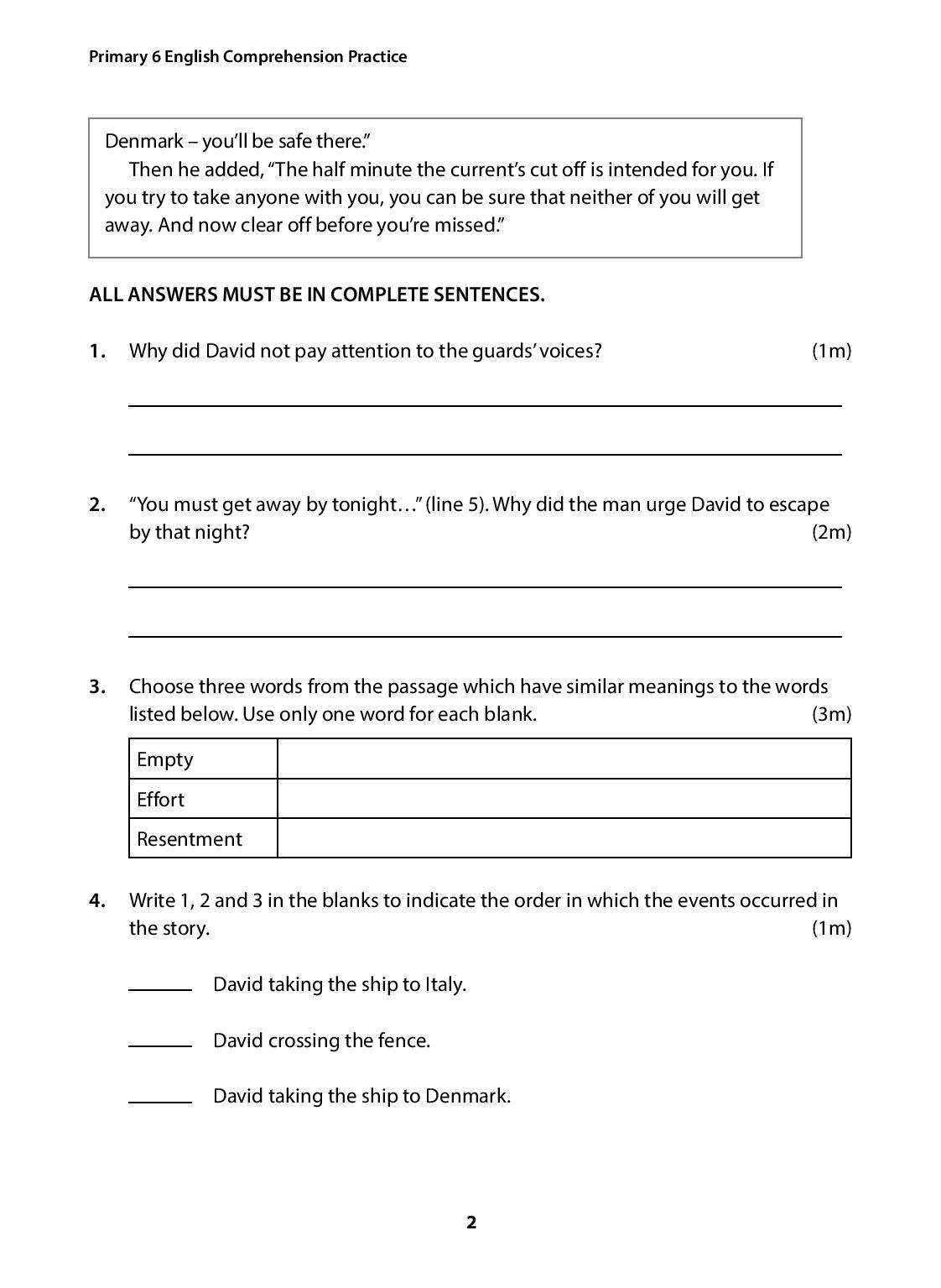 Primary 6 English Comprehension Practice