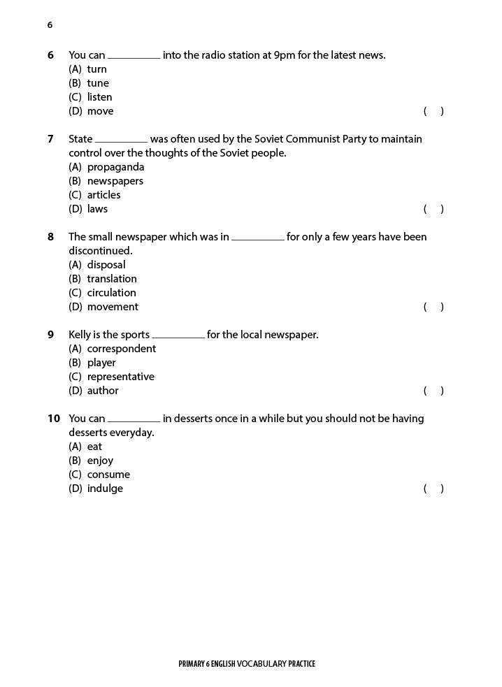 Primary 6 English Vocabulary Practice