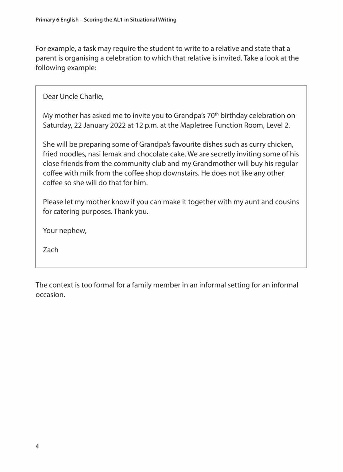 Primary 6 English Scoring the AL1 in Situational Writing