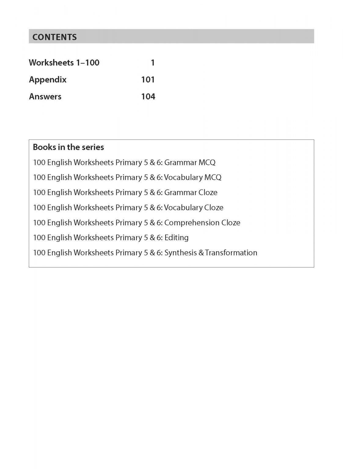 100 English Worksheets Primary 5 & 6: Synthesis and Transformation
